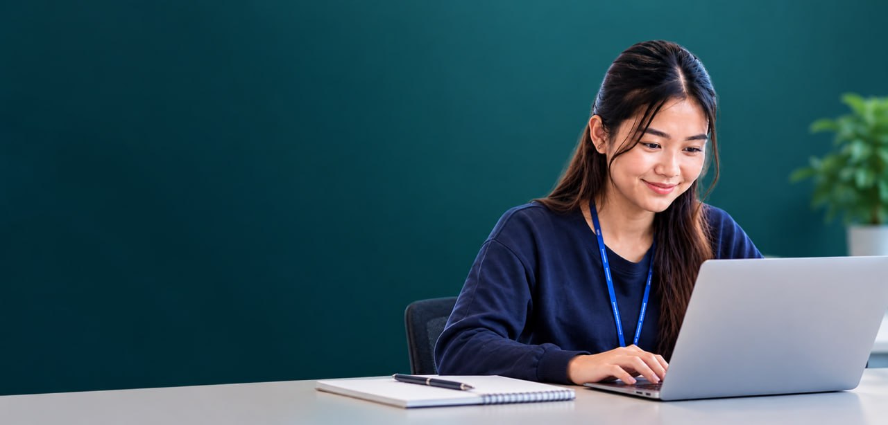 A student working on a laptop